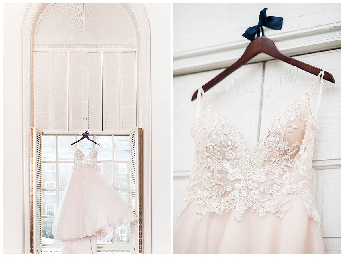 University of Lynchburg Wedding: blush wedding dress, bridal details, snidow chapel