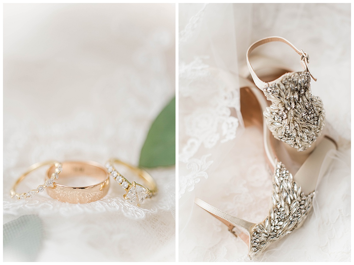 8 Chains North Winery Wedding: bridal details, bridal shoes, heels, jeweled, wedding rings