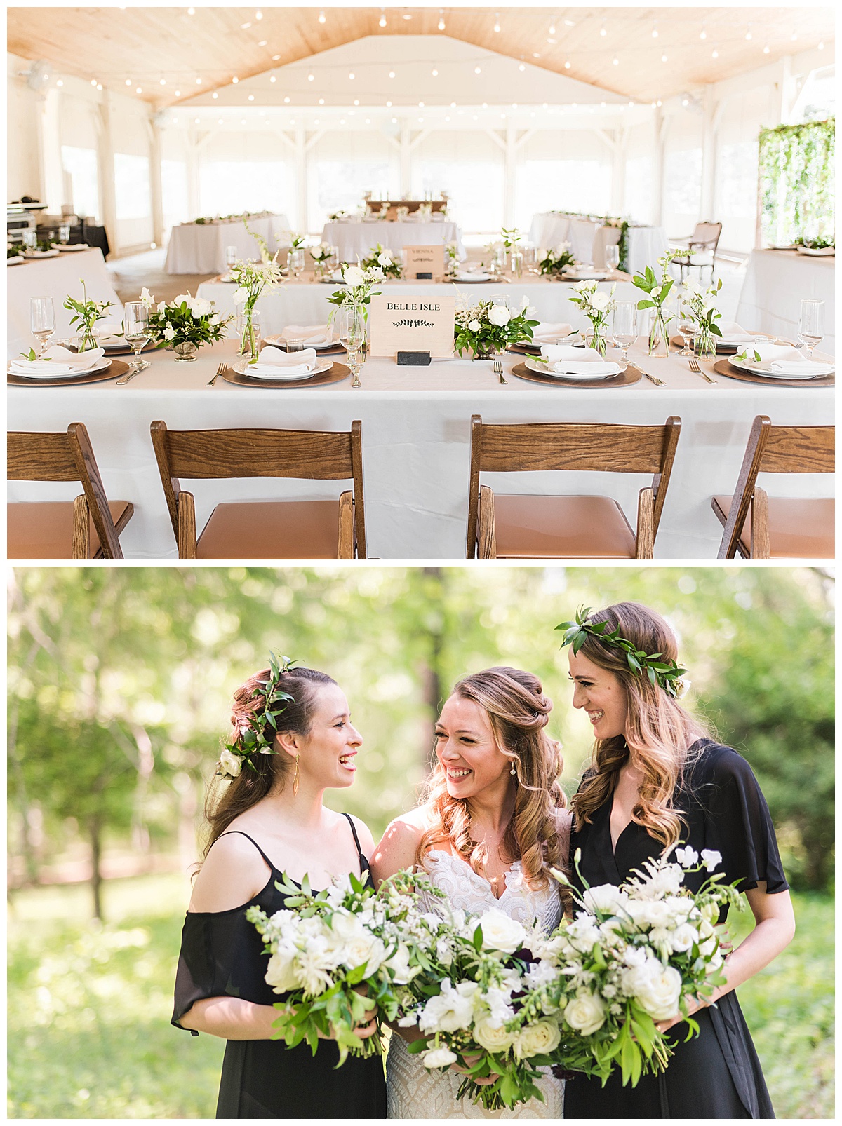 Seven Springs Farm Wedding: Greenery and Wood Grain, Bridal Portrait and Table Setting wedding details