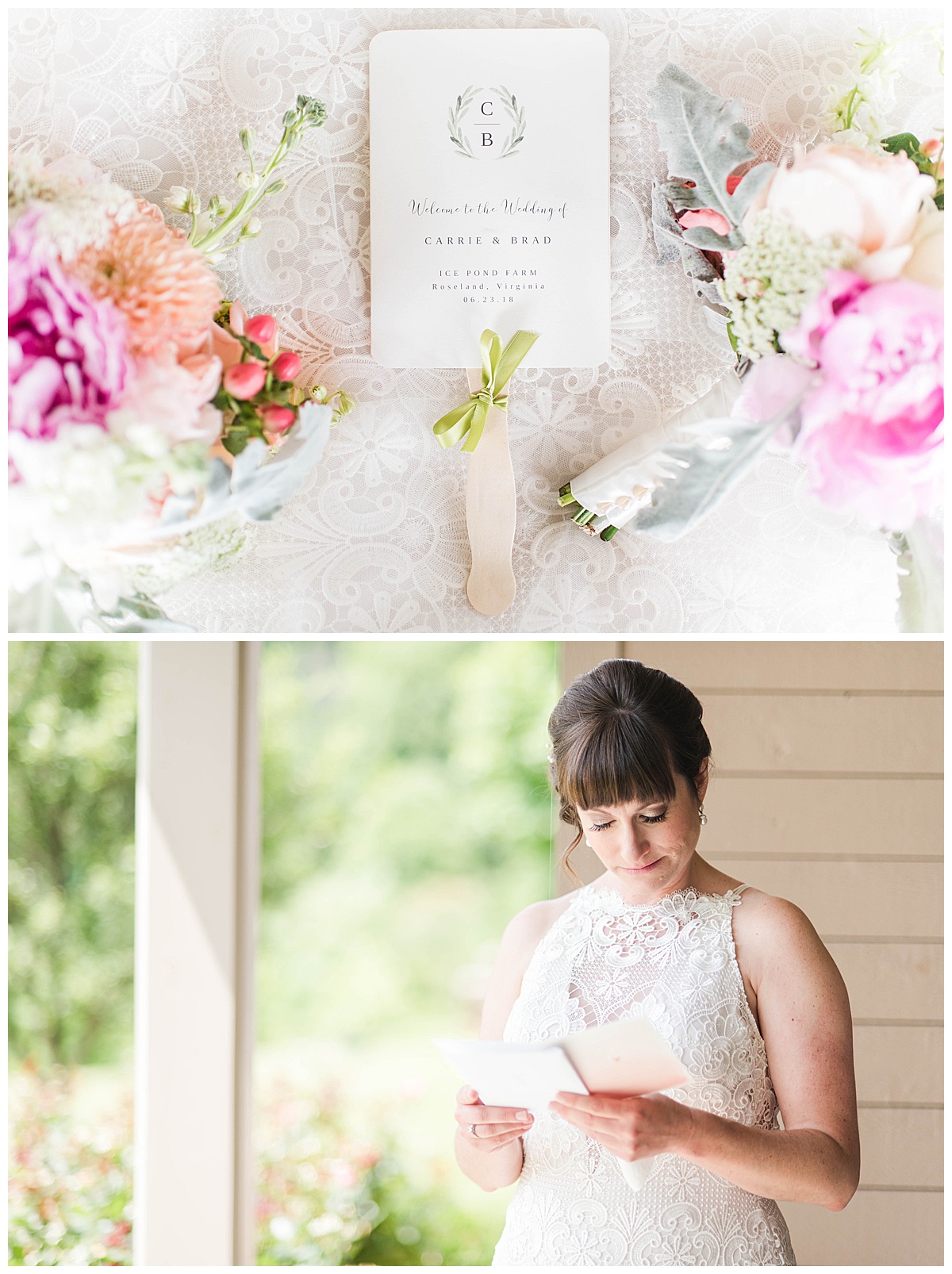 Rustic Charlottesville Farm Wedding: Invitations, Peach and Pink Floral Arrangements, and Bride's Portrait