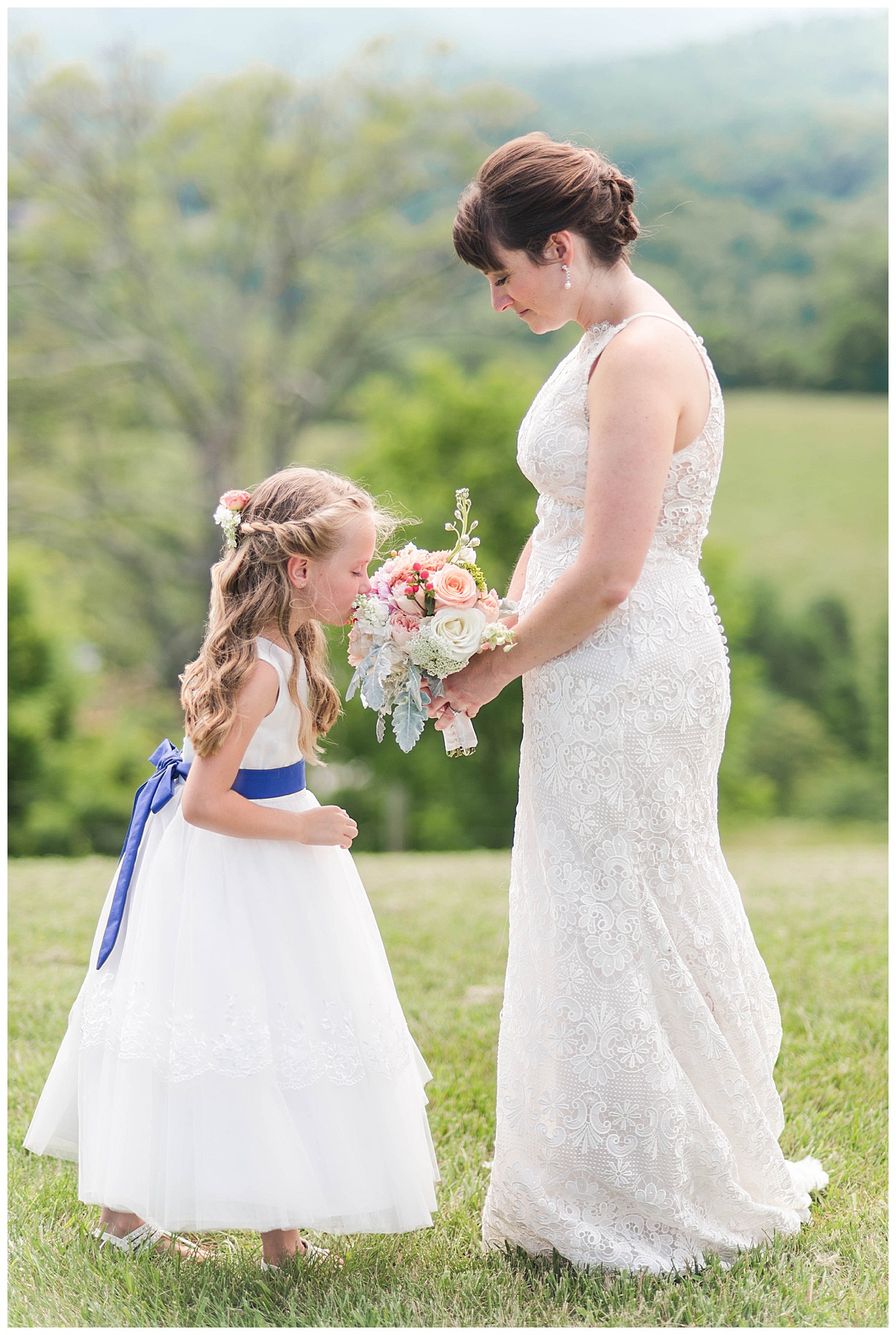 Rustic Charlottesville Farm Wedding: Bridal Portrait with Flower Girl