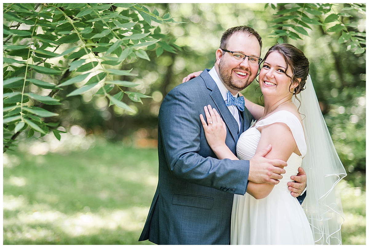 DC Church Wedding: Bride and Groom outdoor portrait, blue tie