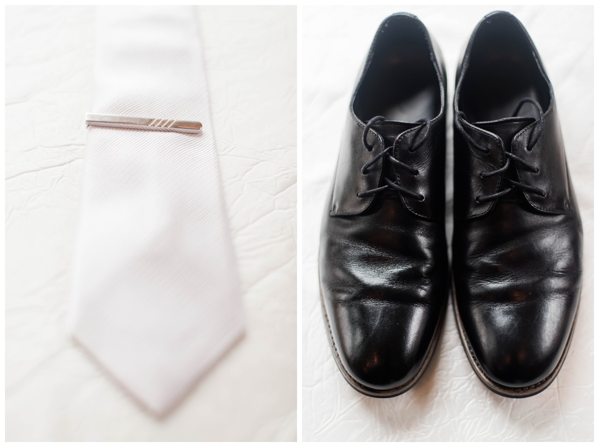 garden party inspired winter december wedding the mill at fine creek wedding venue winter grooms details groomswear black shoes white shirt white tie grooms getting ready details