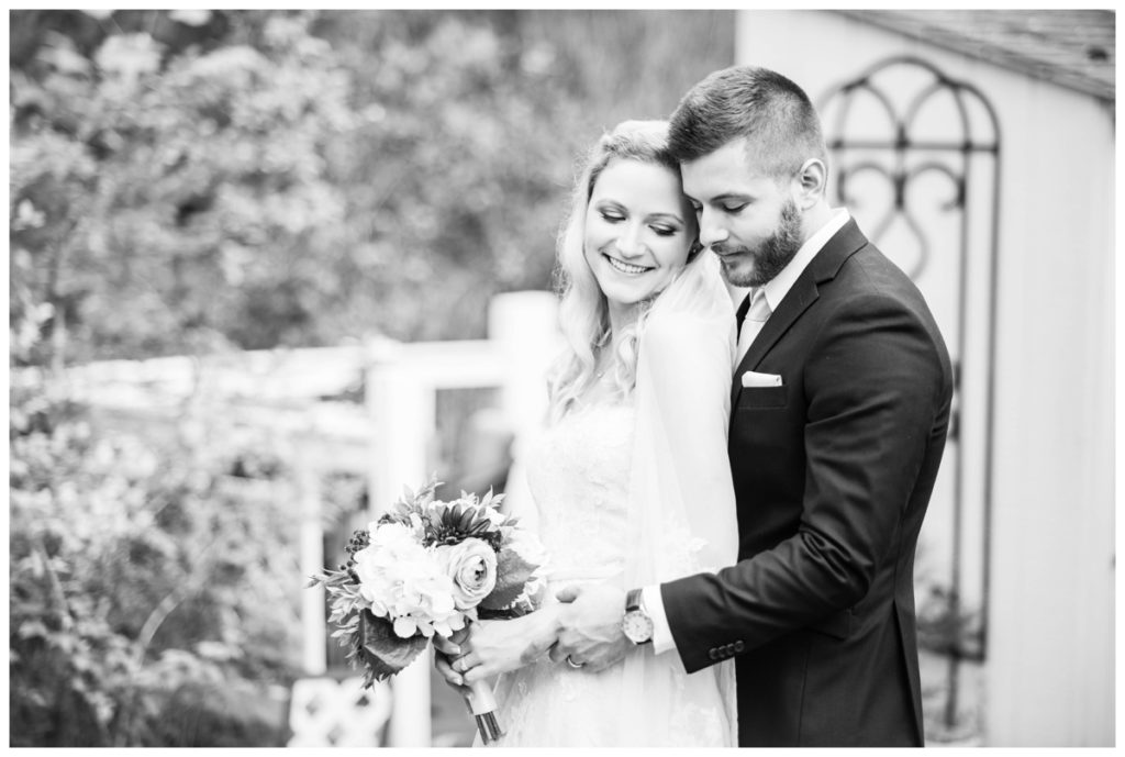 rustic vintage inspired wedding Charlottesville B & B fall Wedding bride and groom smiling outdoors