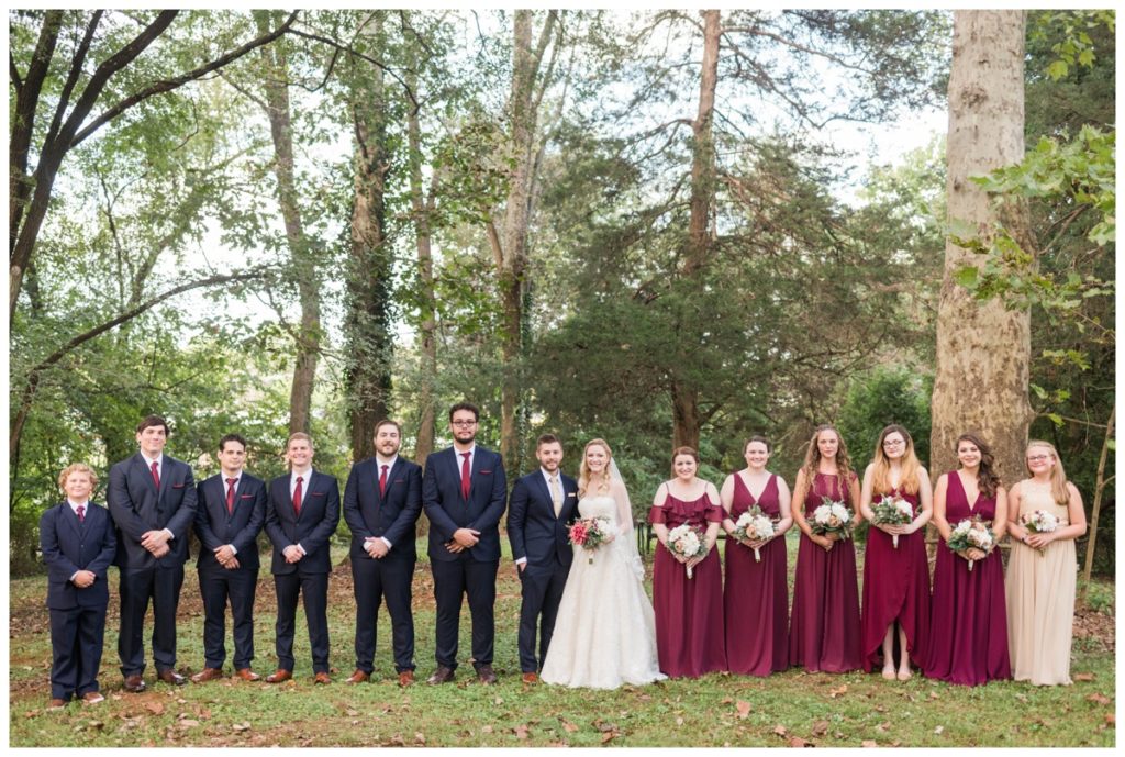 rustic vintage inspired wedding Charlottesville B & B fall Wedding  bride groom and wedding party photo outdoors 