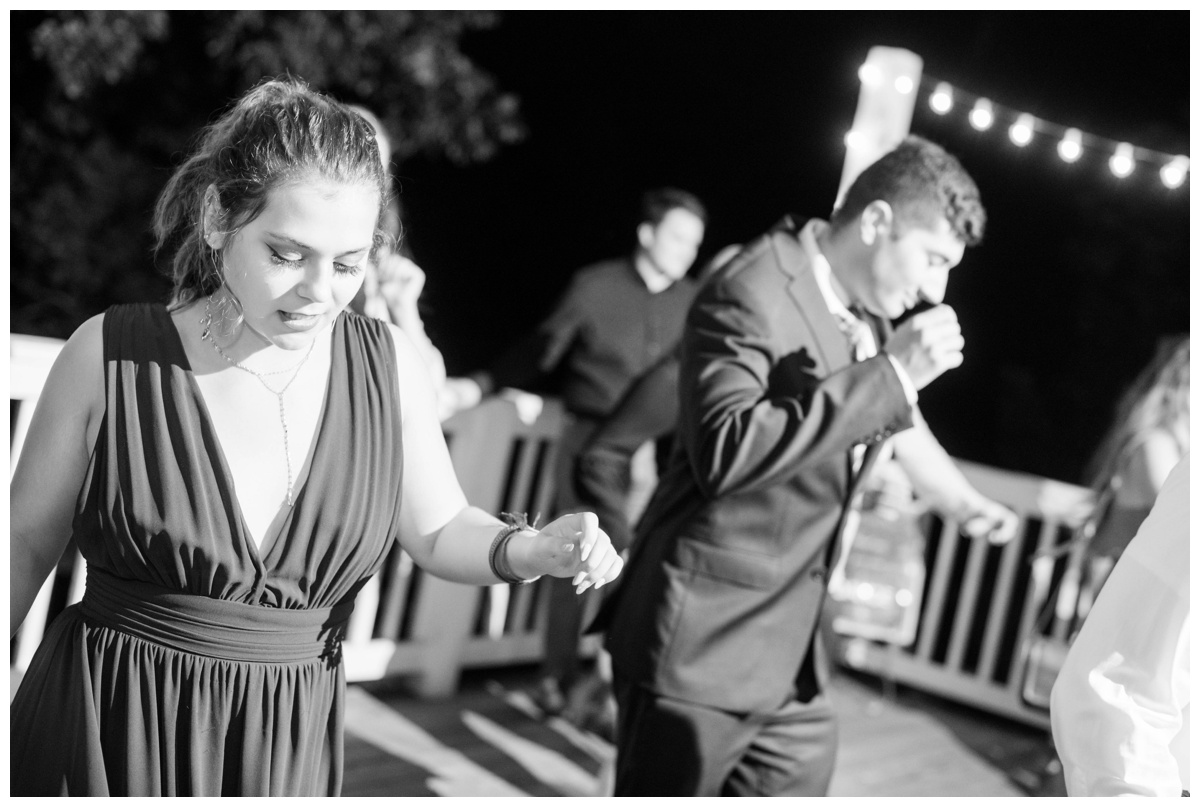 charlottesville cville virginia va outdoor wedding reception b & b black and white photo wedding guests dancing