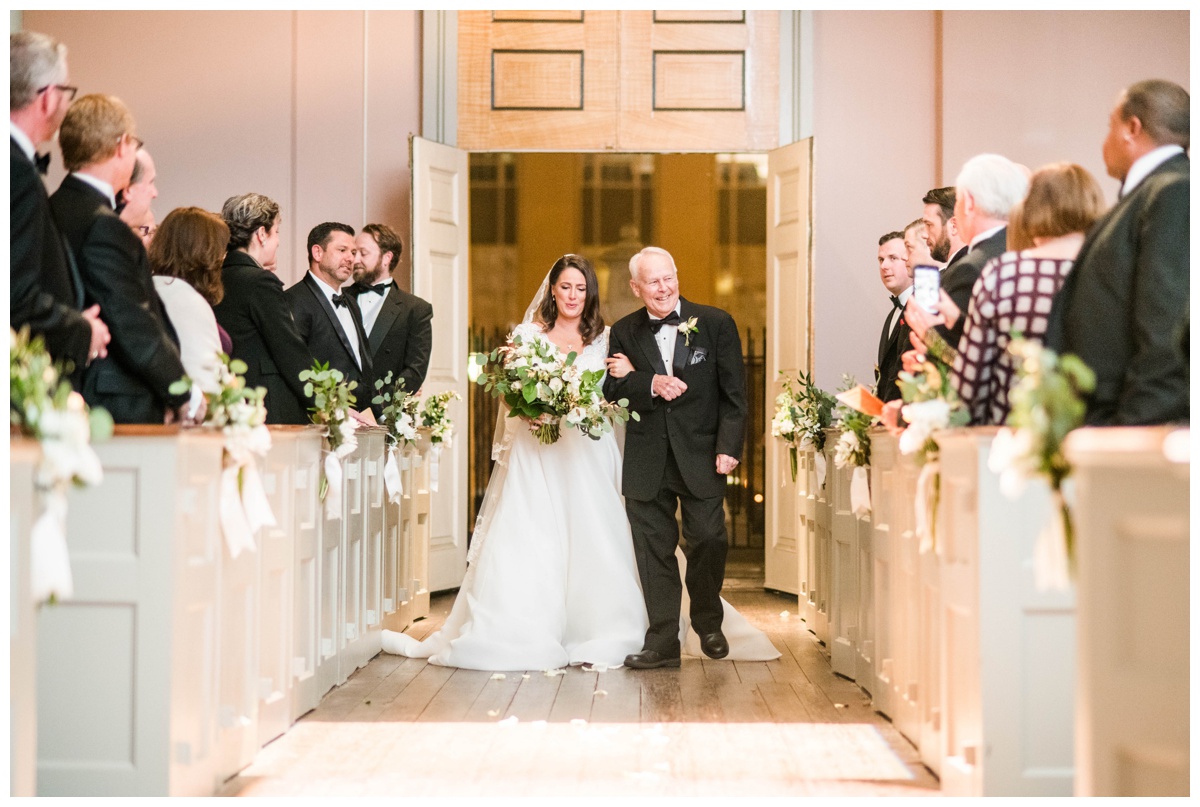 monumental church wedding december wedding richmond wedding winter wedding wedding party black tux richmond ceremony venue church wedding richmond wedding photographer father of the bride walking down the aisle here comes the bride anne barge blue willow wedding dress