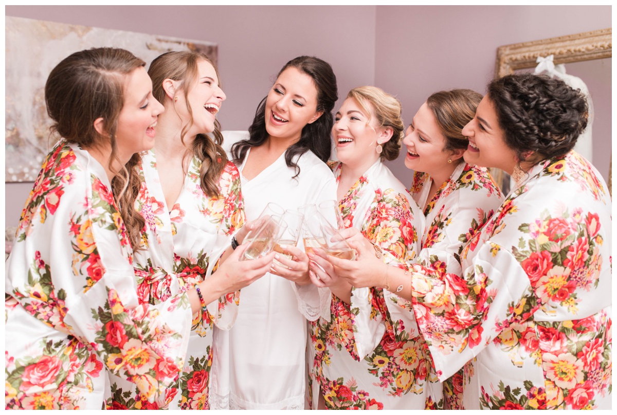 coral wedding ideas sarah & dave photography virginia winery wedding countryside wedding venue 8 chains north winery wedding fall wedding bride and bridal party robes getting ready happy