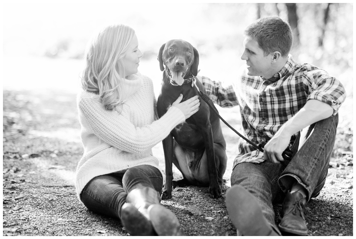 annapolis engagement photo session with dog in the fall by annapolis wedding photographer sarah & dave photography at quiet waters park