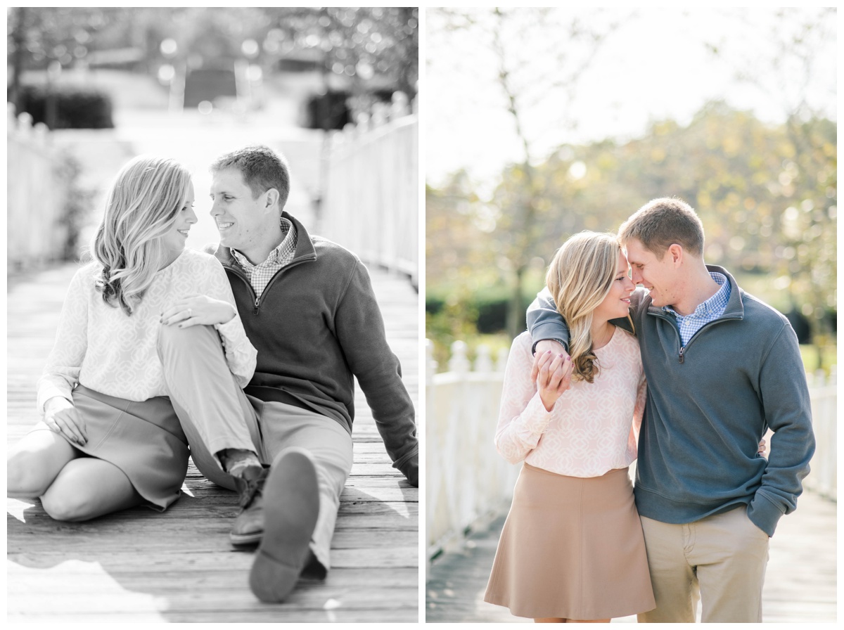 fall engagement session on bridge at quiet waters park in annapolis maryland by annapolis wedding photographer sarah & dave photography