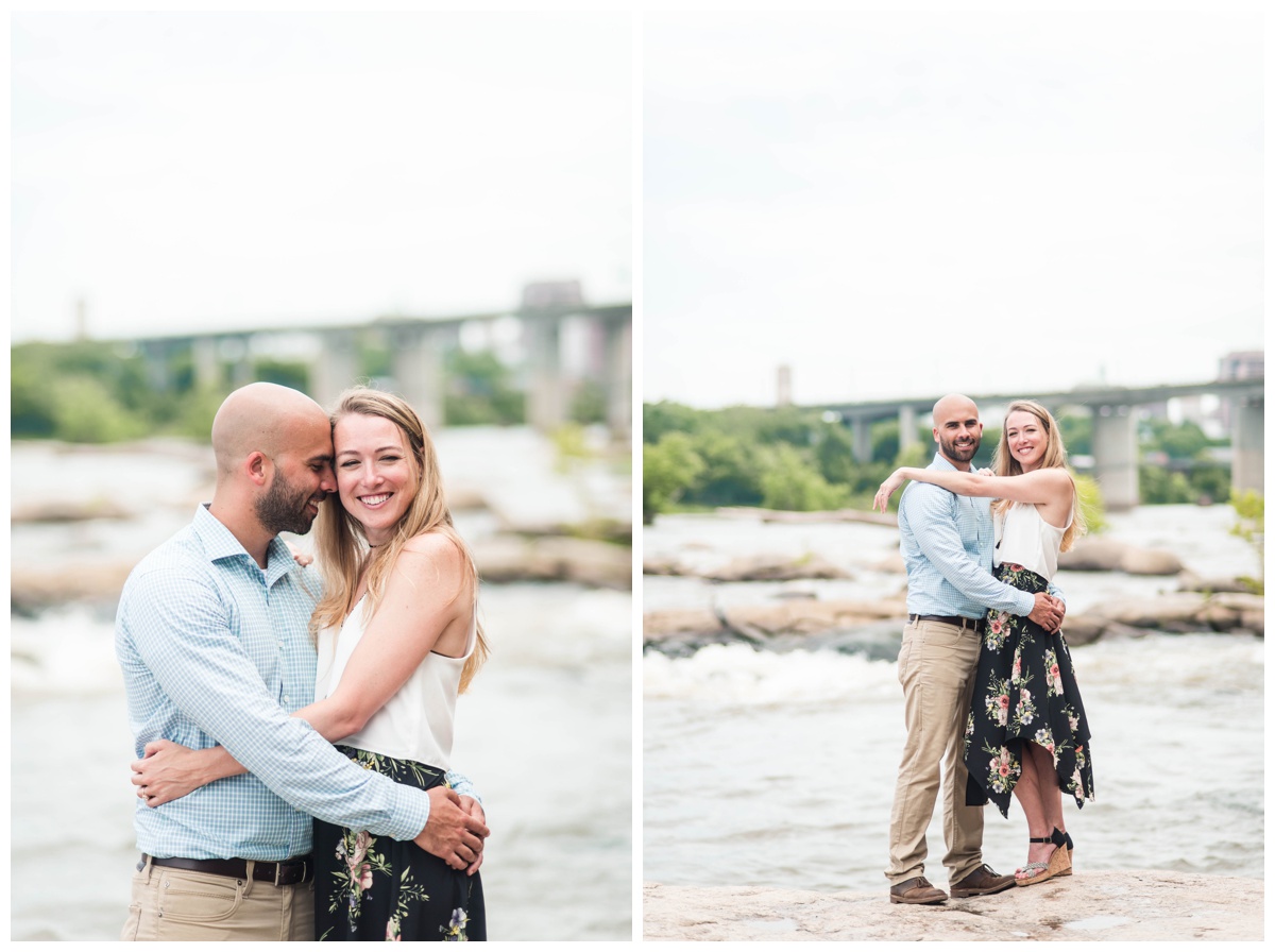 belle isle richmond virginia rva engagement photos outdoors with water in background james creek rocks by sarah & dave photography