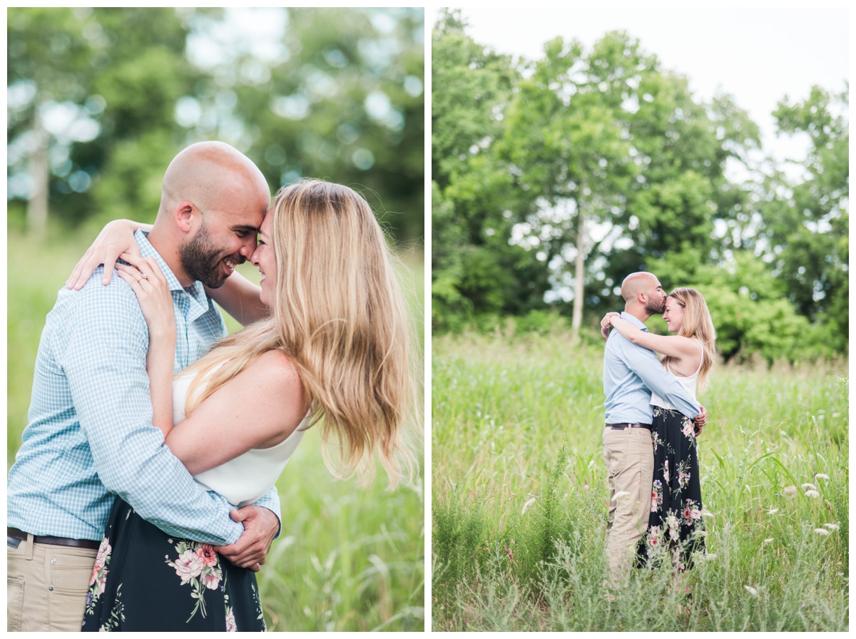 happy richmond engaged couple with greenery background by richmond virginia engagement and wedding photographer sarah & dave photography. belle isle photo session in the summer.