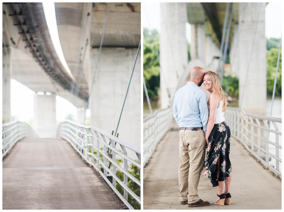 belle isle engagement photo shoot in richmond virginia by va wedding and engagement photographer sarah & dave photography. overpass and bridge walking path photo.