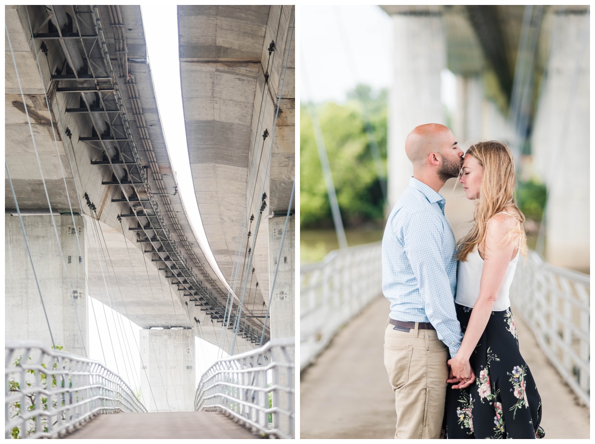 overpass photo and couple kissing. engagement photo at belle isle in richmond va by rva wedding and engagement photographers sarah & dave photography