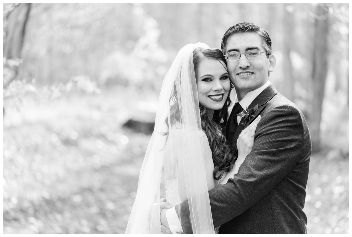 Whimsical Woodland Fall Wedding at mountain memories at thorpewood in thurmont maryland in october by sarah & dave photography richmond wedding photographer bride and groom formal portrait inspiration black and white wedding photo inspiration