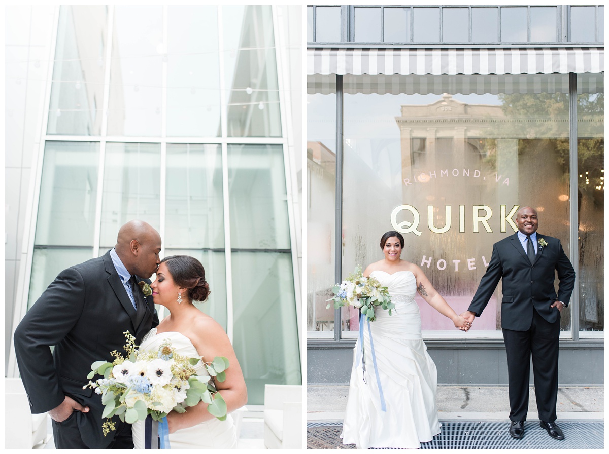 shades of blue wedding inspiration at quirk hotel in richmond virginia by rva wedding photographer sarah & dave photography bride getting ready photo inspiration bride and groom portrait inspiration