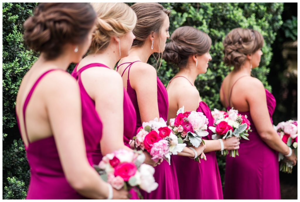 may wedding at oatlands historic house and gardens in the spring by sarah & dave photography richmond wedding photographer photo of bridesmaids in pink dresses with flowers