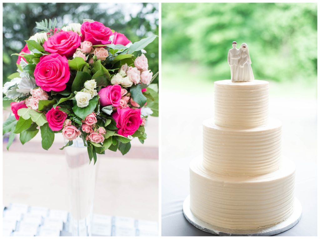 may wedding at oatlands historic house and gardens in the spring pink blue and silver wedding colors bride and groom smiling at each other by sarah and dave photography richmond wedding photographer wedding cake and wedding flower arrangement