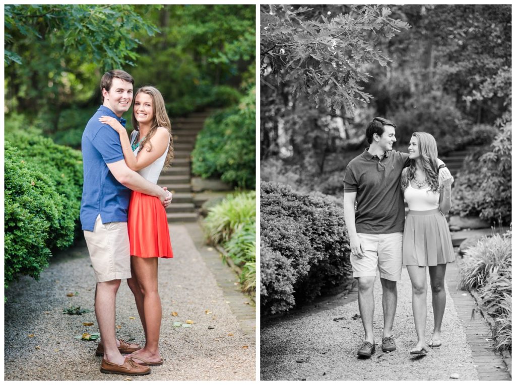 Summer Tudor Place Engagement in Washington DC by Sarah and Dave Photography couple walking
