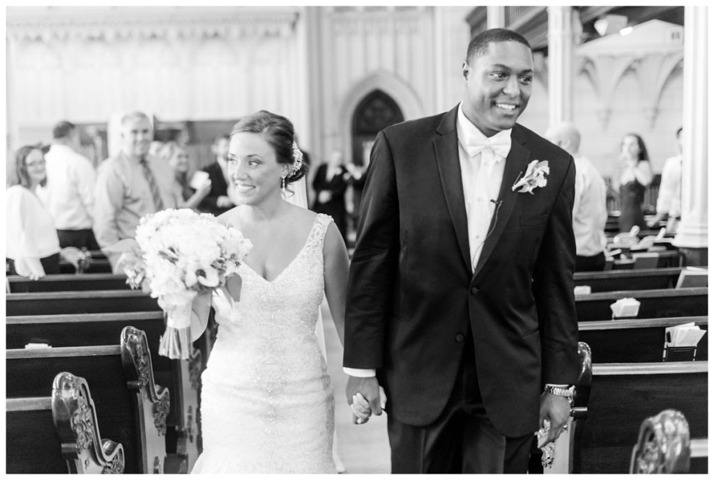 Classic Engineers Club Wedding in Baltimore by Sarah & Dave Photography Featured in BaltimoreWeds couple walking down the aisle just married