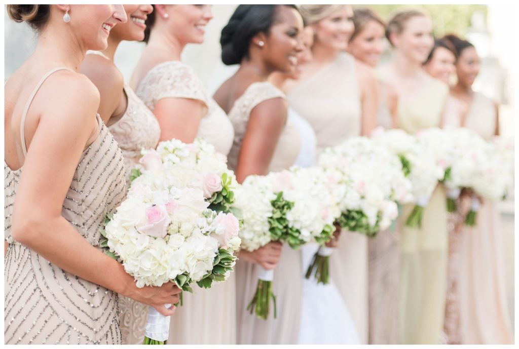 Classic Engineers Club Wedding in Baltimore by Sarah & Dave Photography Featured in BaltimoreWeds bridesmaids in blush dresses with wedding flowers photo