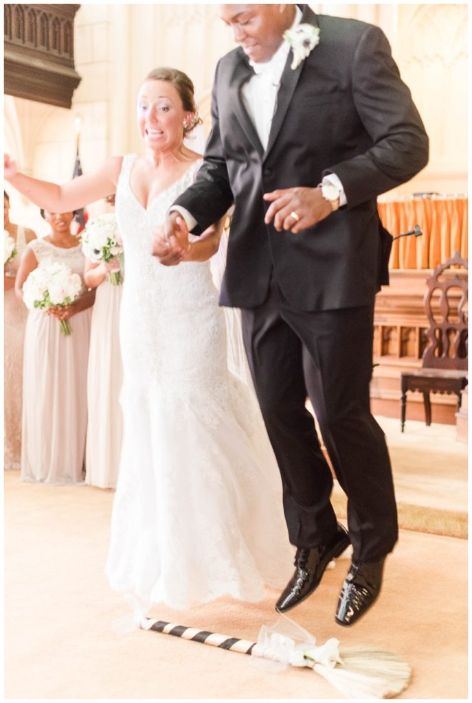 Classic Engineers Club Wedding in Baltimore by Sarah & Dave Photography Featured in BaltimoreWeds jumping the broom