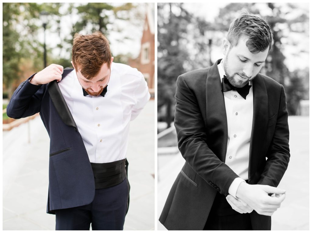 branch museum wedding in richmond va by rva wedding photographer sarah & dave photography groom putting on jacket outdoors