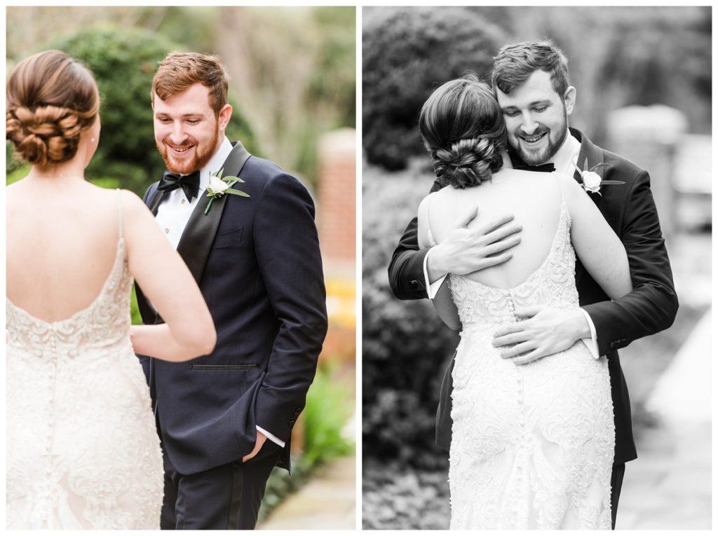 branch museum wedding in richmond va by rva wedding photographer sarah & dave photography first look couple hugging