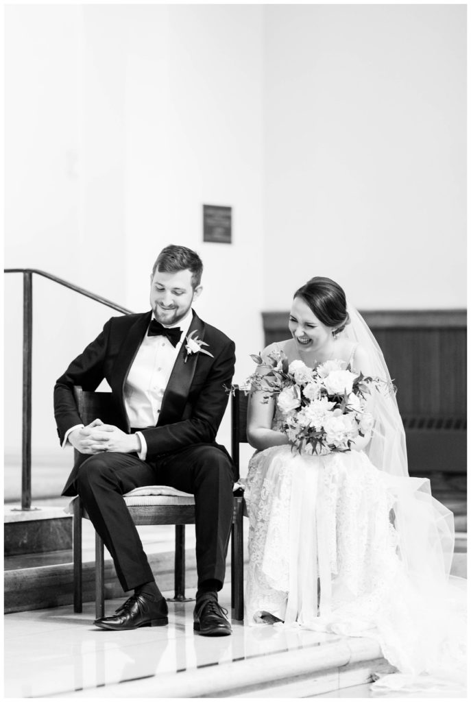 branch museum wedding in richmond va by rva wedding photographer sarah & dave photography couple laughing in church