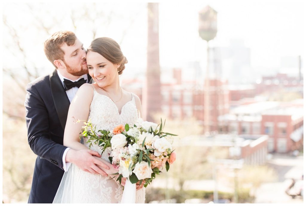 branch museum wedding in richmond va by rva wedding photographer sarah & dave photography formal portrait outdoors forehead kiss
