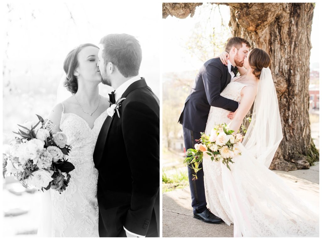 branch museum wedding in richmond va by rva wedding photographer sarah & dave photography formal portrait outdoors kissing with tree
