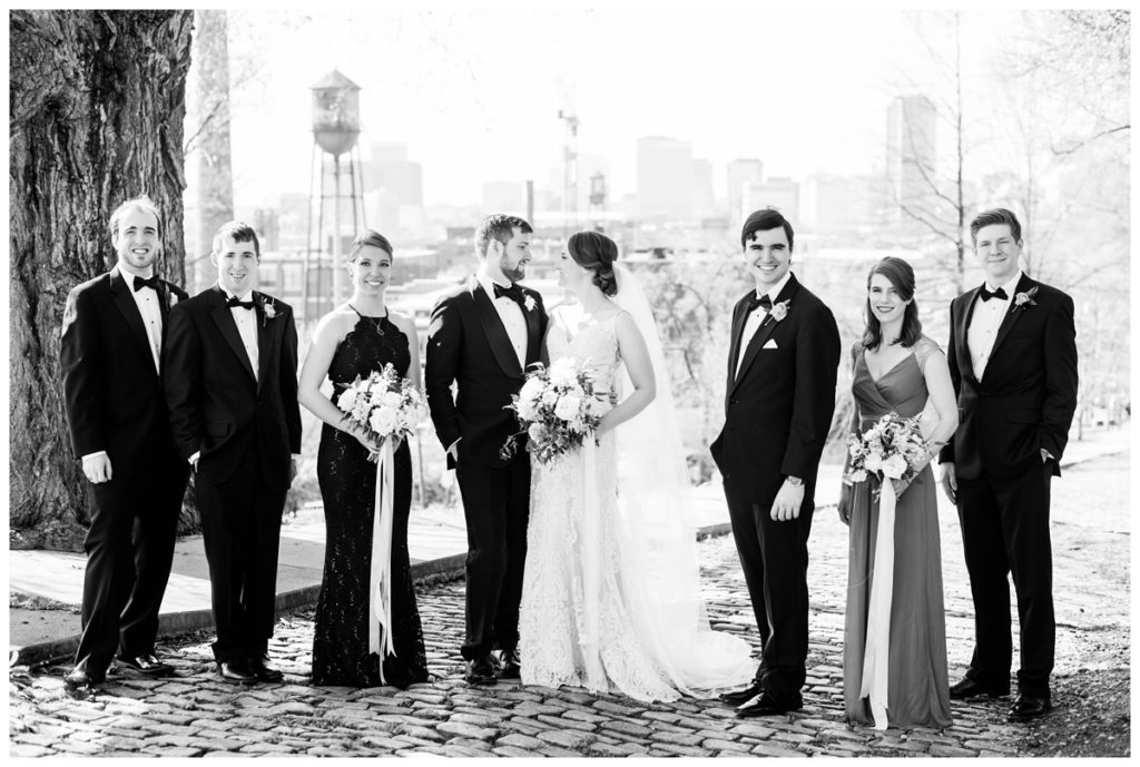 branch museum wedding in richmond va by rva wedding photographer sarah & dave photography formal portrait outdoors black and white