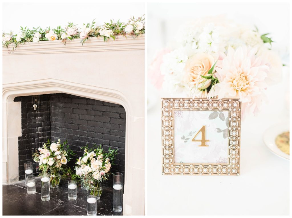 branch museum wedding in richmond va by rva wedding photographer sarah & dave photography fireplace with candles and table number in gold frame
