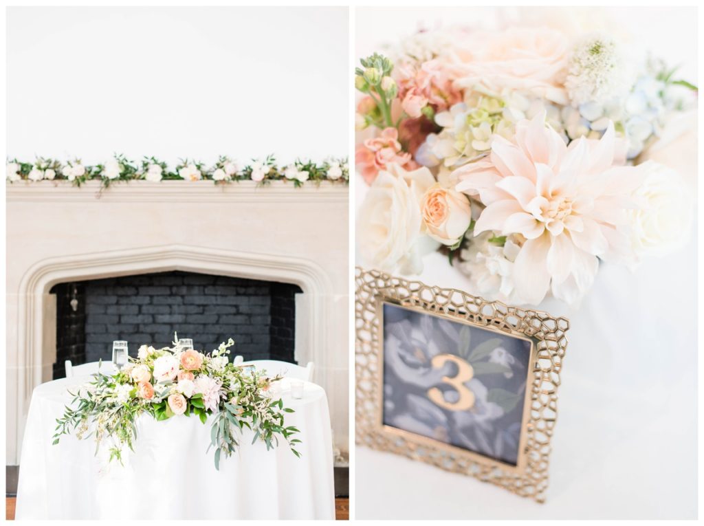 branch museum wedding in richmond va by rva wedding photographer sarah & dave photography elegant peach and blush floral arrangements