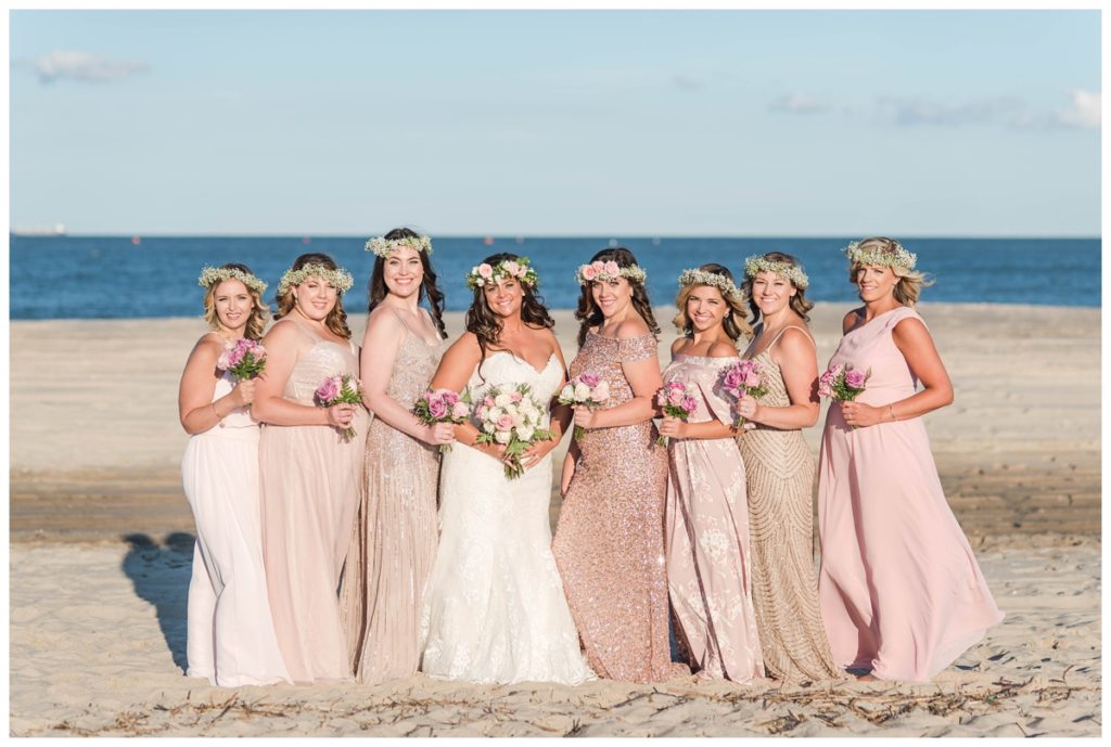 wedding party flower crowns at the beach  