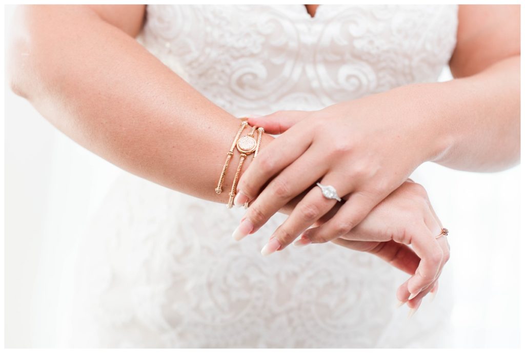 closeup of gold bracelet bridal jewelry beach inspired wedding