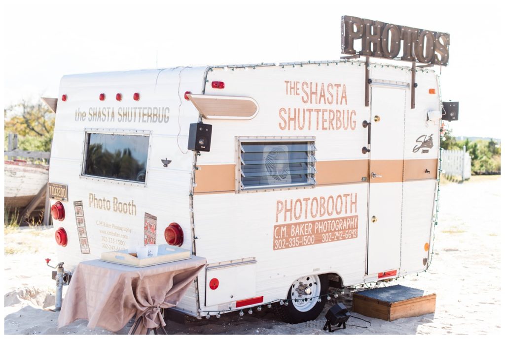 perfect beach summer wedding inspiration with photo of rv camper photobooth idea