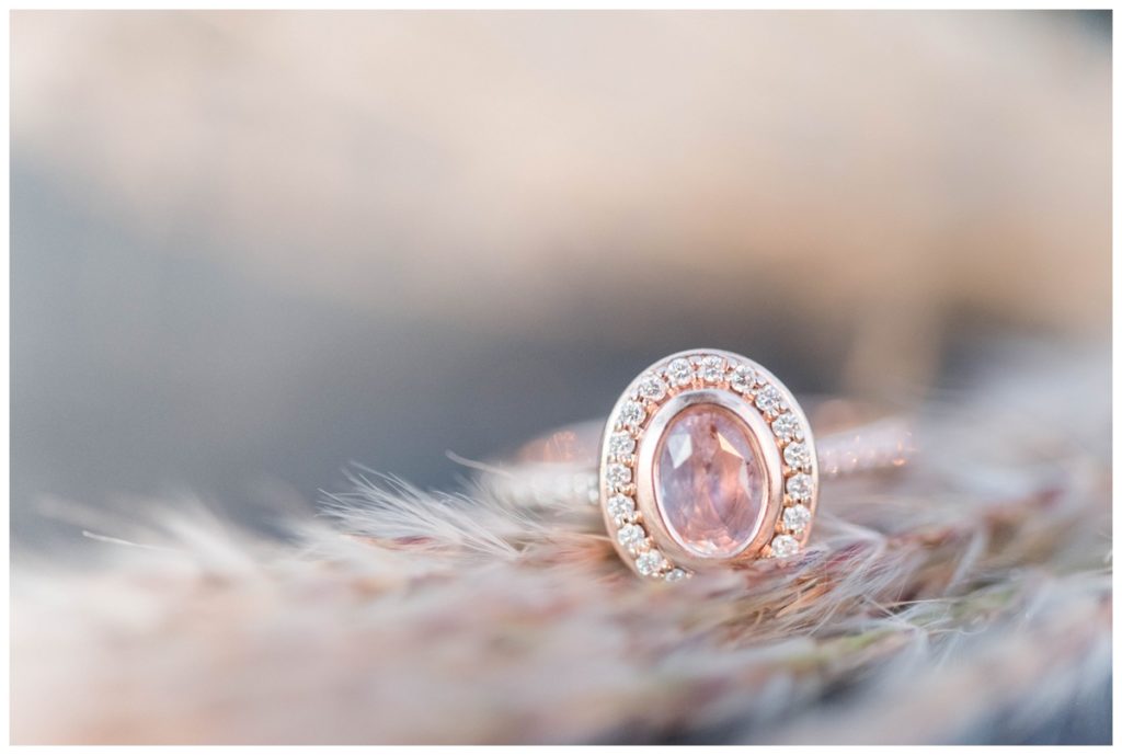 pink engagement ring photo in the fall engagement photo ideas and inspiration