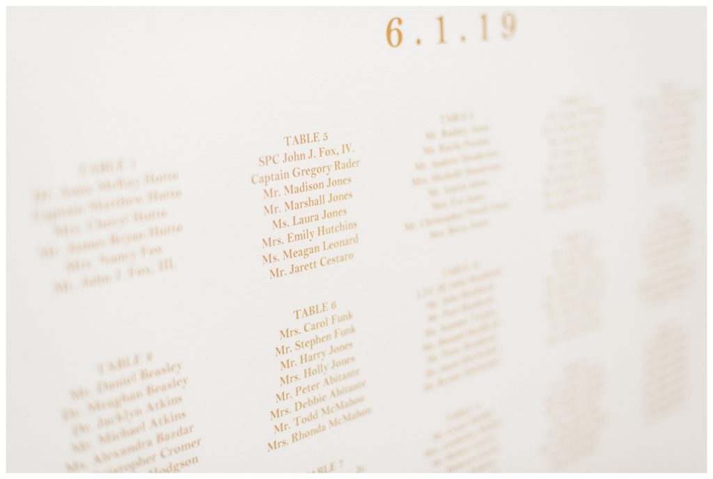 white and gold seating chart wedding sign