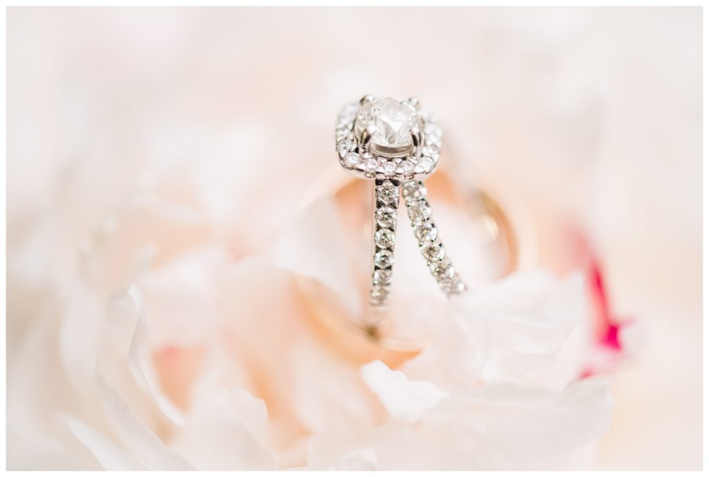 wedding rings on flowers closeup photo