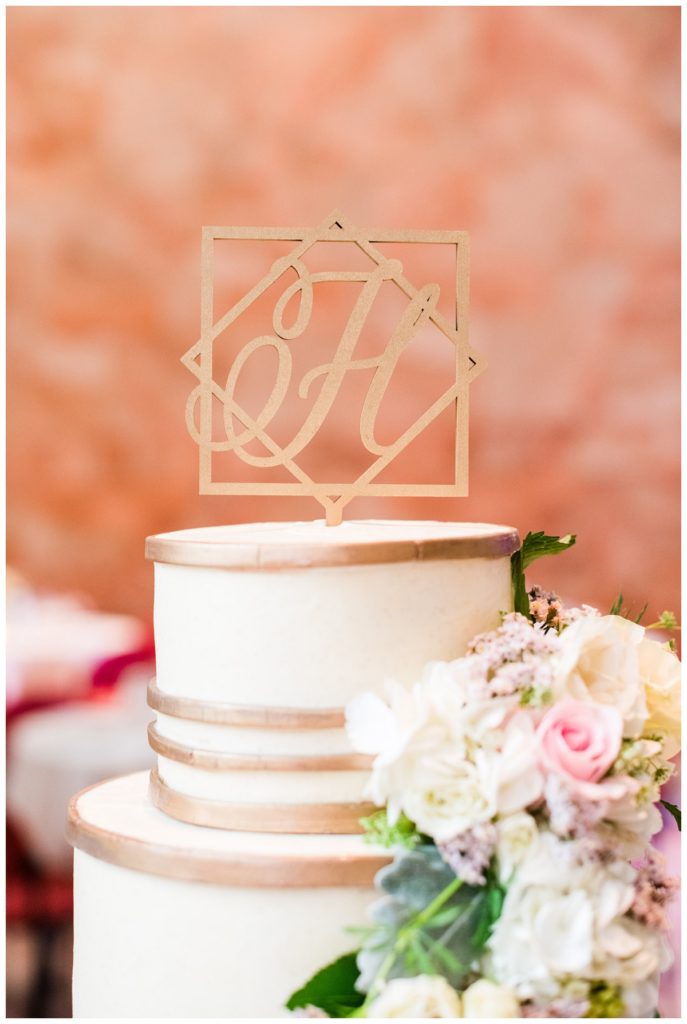 modern wedding cake topper in gold and geometric design by richmond wedding cake bakery at the vmfa, marble hall