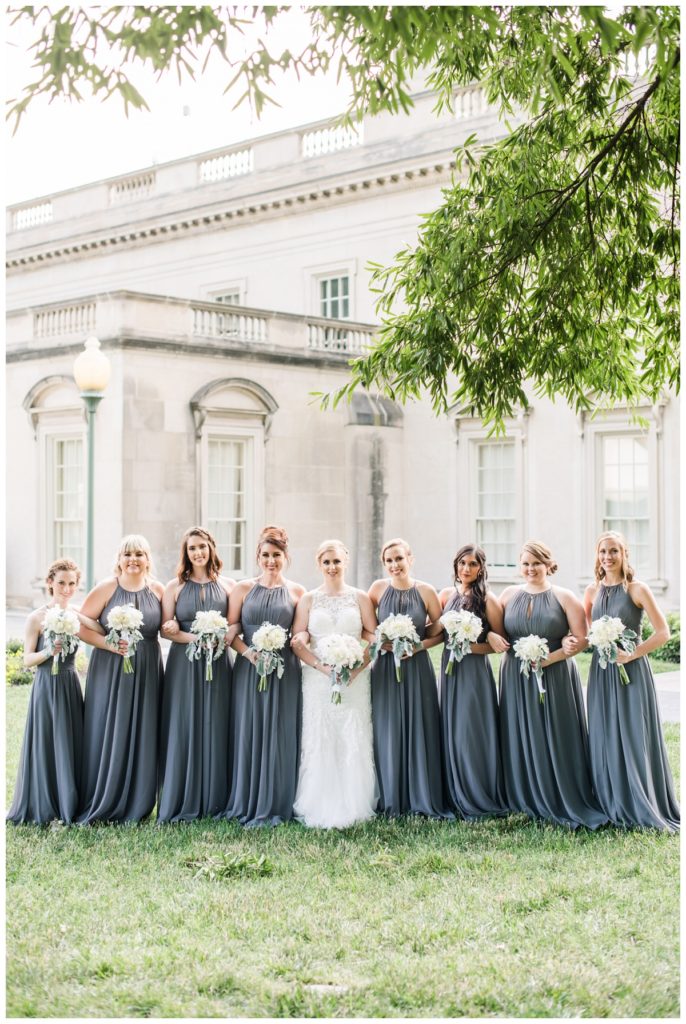 bride and bridesmaids photo outdoors at virginia museum of fine arts