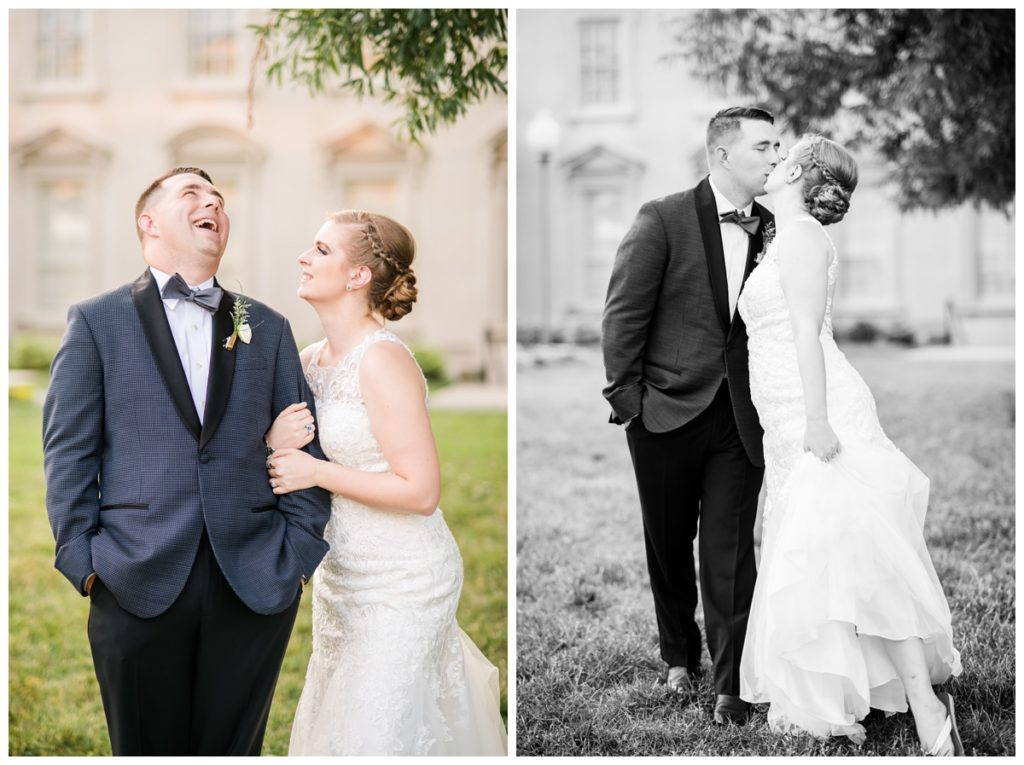photos of bride and groom kissing and laughing