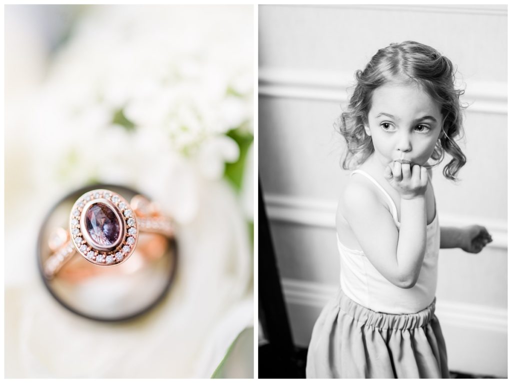 wedding ring trio and flower girl - wedding detail photos at the jefferson hotel for kit and chris's summer wedding at tredegar ironworks