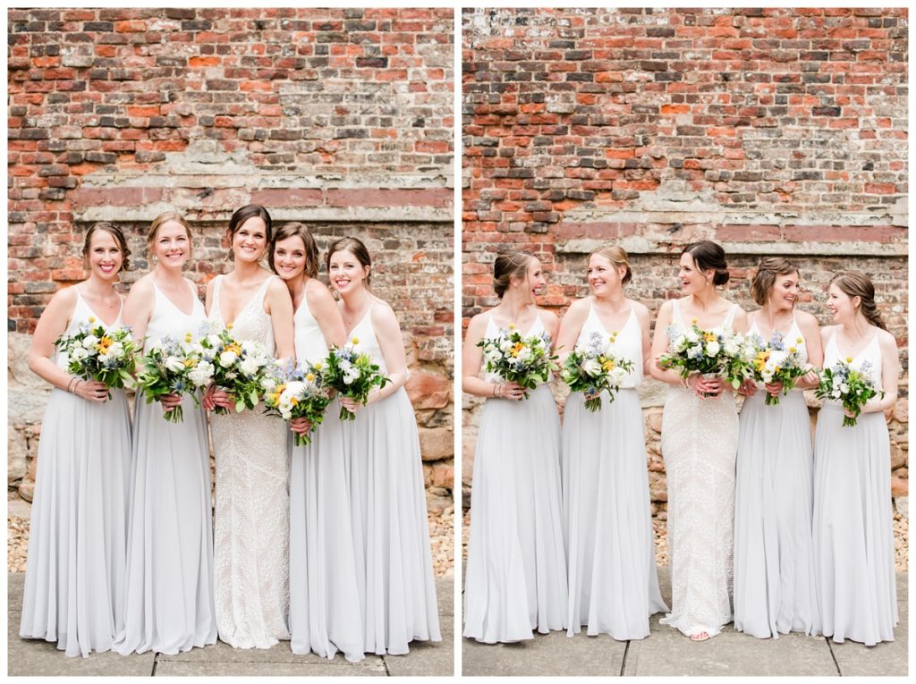wedding party portrait at tredegar in richmond va - white and light grey revelry bridesmaid dresses were perfect for this charming summer wedding