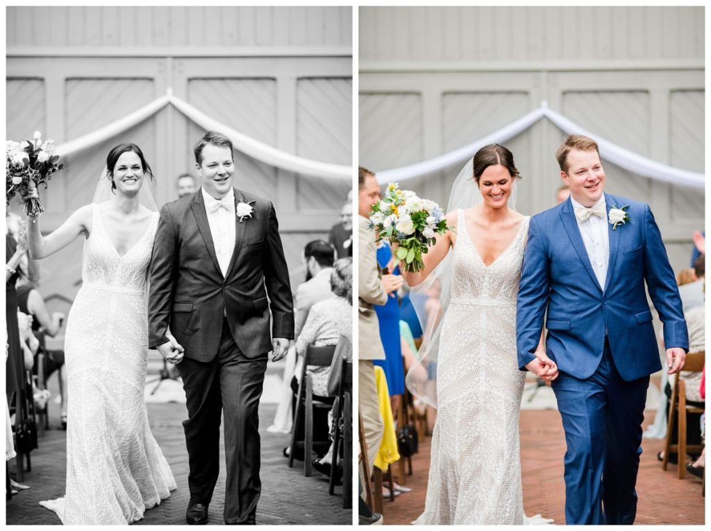 just married photo of couple walking down the aisle at their outdoor wedding ceremony in richmond - the perfect moment