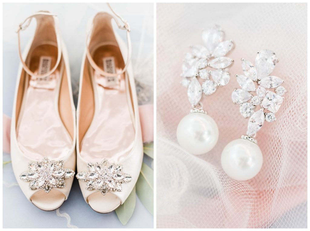 peep toe bridal shoes - wedding shoes for bride - pearl jewellery with diamonds - earrings