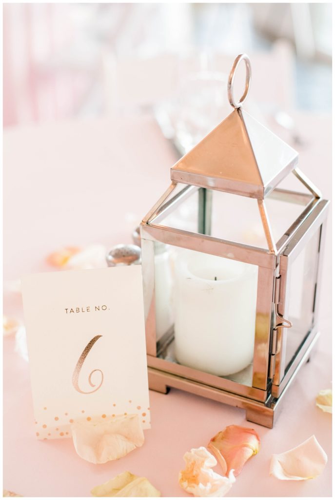 fairy tale wedding inspired tablescape reception table centerpieces in light pink and gold