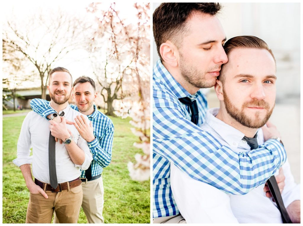 dc engagement photos with two grooms at the national mall - features cherry blossoms