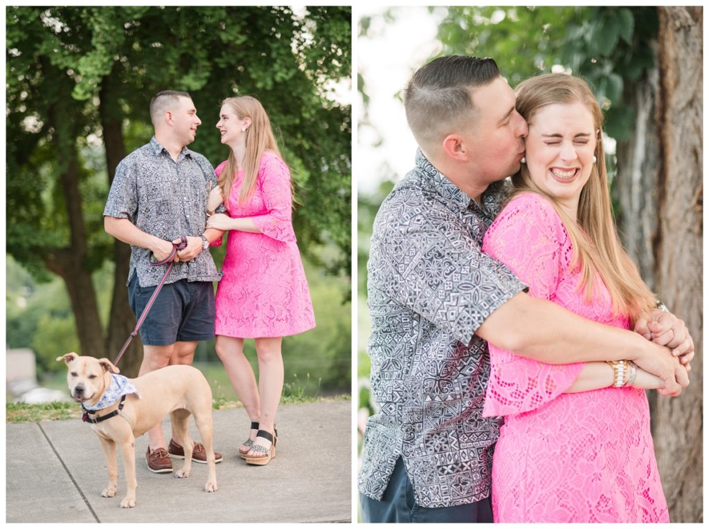 church hill engagement photos - colorful - light - bright - with anna and matt - in richmond - virginia - rva - views of shockoe bottom, water tower, main street, and the james river - by wedding photographers Sarah & Dave Photography
